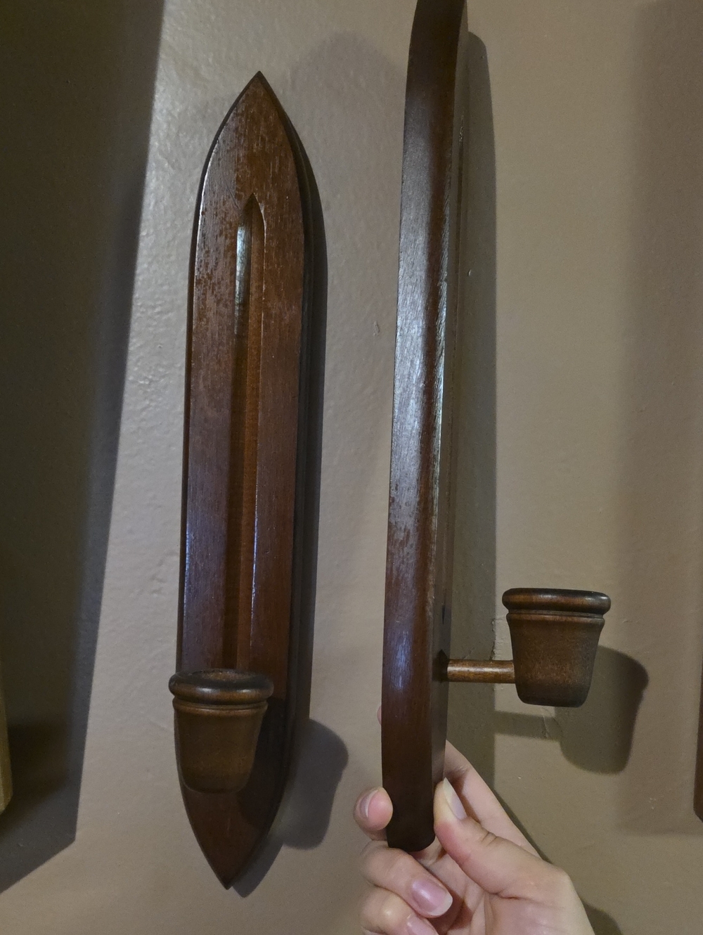 Wood Wall Candle Sconce Holder in Brown